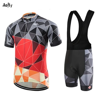 

Summer cycling jersey short sleeve cycling clothes black red yellow lattice gradient style triangle strap shorts customizable