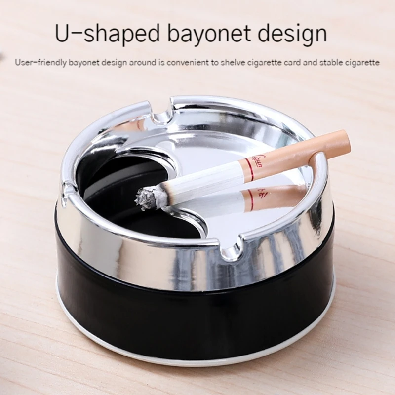 Stainless Steel Ashtray Round Windproof With Rotating Lid For Home Garden Outdoor Indoor Portable Office Sealing
