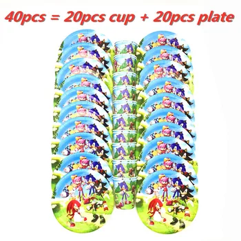 

20/40 pcs Sonic the Hedgehog Super Hero Birthday Party kids Disposable Tableware baby shower Birthday Party Decoration Supplies
