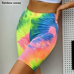 Rainbowwaves gelo seda tie dye biker shorts para mulher
