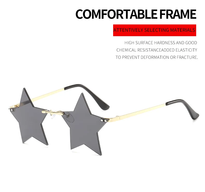 square sunglasses SHAUNA Unique Rimless Pentagram Sunglasses Fashion Five-pointed Star Shades UV400 ray ban sunglasses women