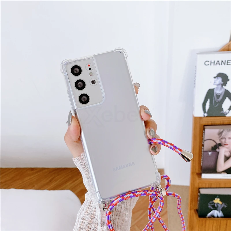 Transparent Shockproof Crossbody Necklace Phone Case with Lanyard Cord