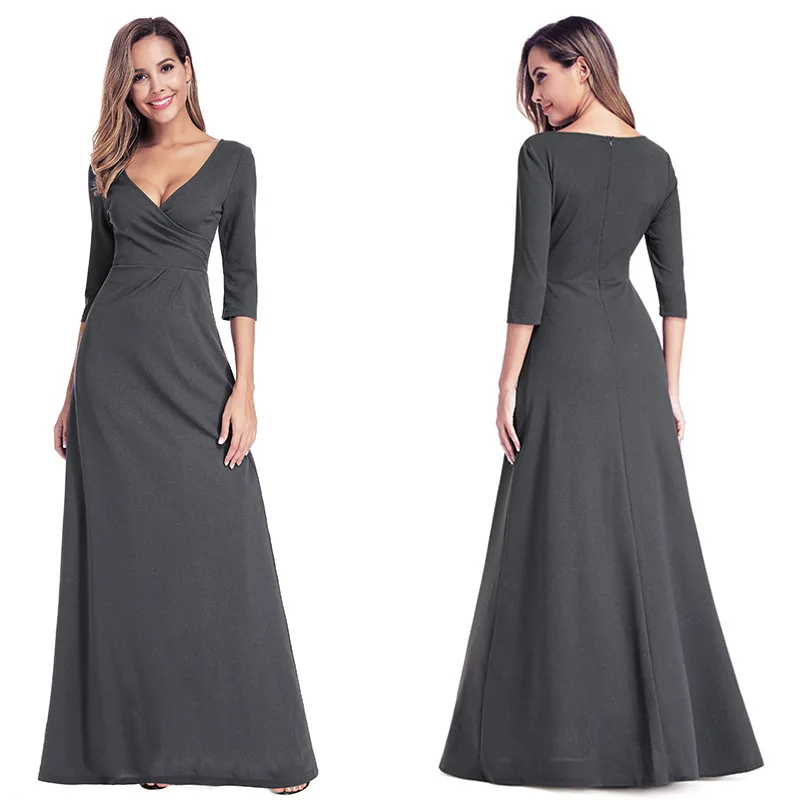 

Europe And America Long Sleeve Party Formal Dress Gray Slit Spring Late Formal Dress Annual General Meeting Dinner Formal Dress