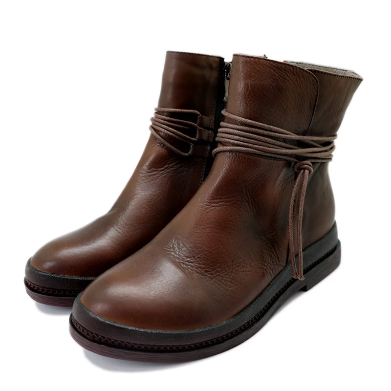 Tayunxing 2020 New Handmade Shoes Genuine Leather Autumn Winter Soft Low Heel Zipper Ladies Comfort Ankle Women's Boots 3209-6