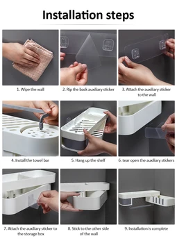 

Corner Storage Rack Holder Shelf Bathroom Toilet Bath Seamless Rotating Tripod No Perforating Wall Mounted Bathroom Organizer