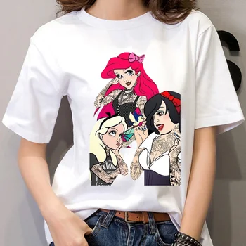 

Cotton T-shirt Women 2020 Summer Fashion Cartoon Snow White Princess Print O-neck Short Sleeve T shirt Female Tops Plus Size
