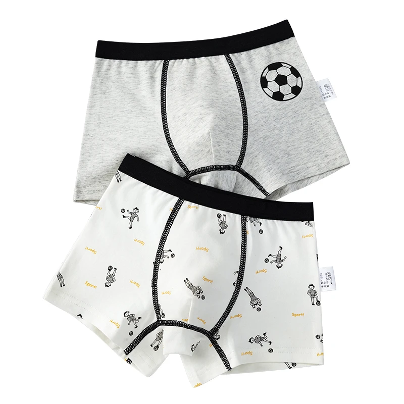 Bóxer de algodón suave y transpirable para niños, ropa interior de 2 a 14 años, con diseños de fútbol, lote de 2 uds., ZL8913