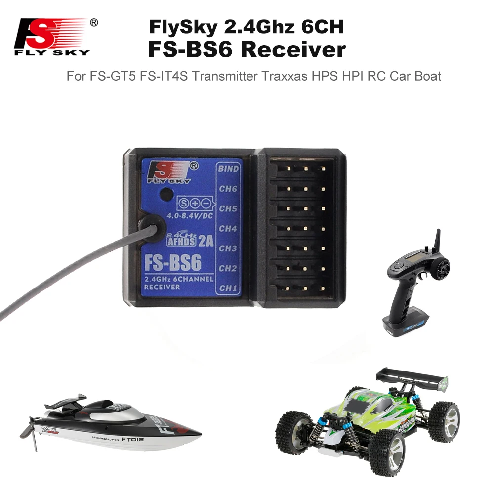 

FlySky FS-BS6 Receiver 2.4Ghz 6CH AFHDS2 for FlySky FS-GT5 FS-IT4S Transmitter for Traxxas HPS HPI RC Car Boat RC Parts