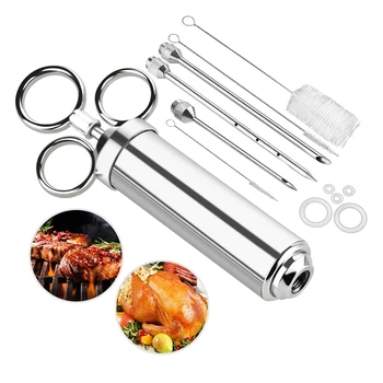 

Stainless Steel BBQ Frying Spice Syringe 60Ml with 3 Needles,Kitchen Gadgets for BBQ Meat Beef Chicken Pastry with Jam