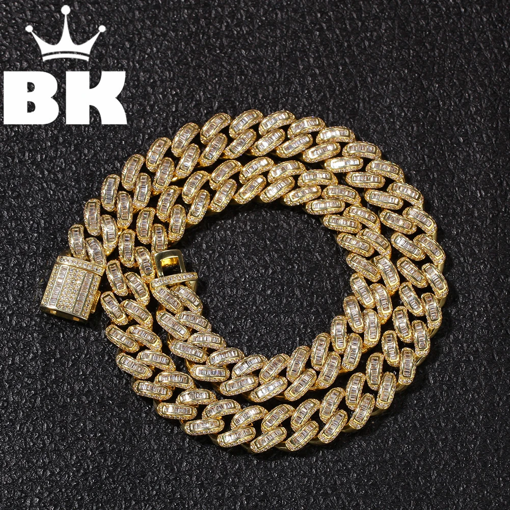 

13mm Bagnette Zircon Miami Cuban Link Necklace Gold Silver Plated Luxury Copper Micro Paved CZ Cuban Chain 16/18/20/22/24inch