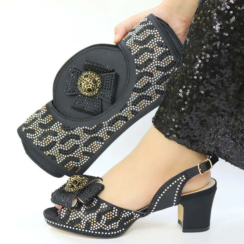 

Free shipping elegant sandal shoes with clutches evening bag set in black color with size 38 to 43 shoes and bag set SB8477-2