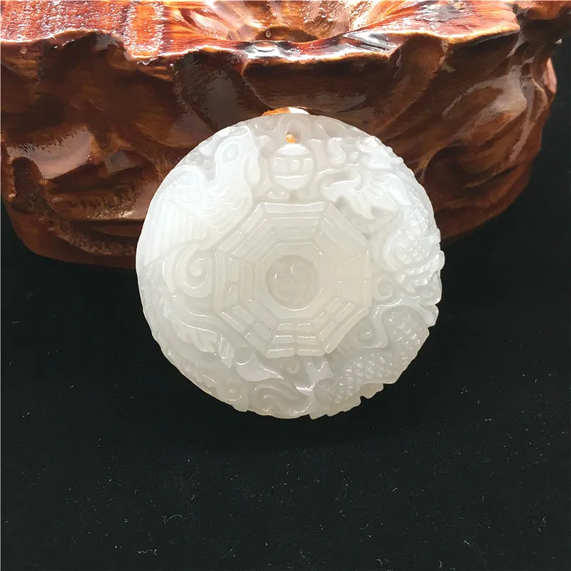 

Natural White Jade Dragon Phoenix Gossip Pendant Necklace Chinese Hand-Carved Fashion Charm Jewelry Amulet for Men Women Gifts