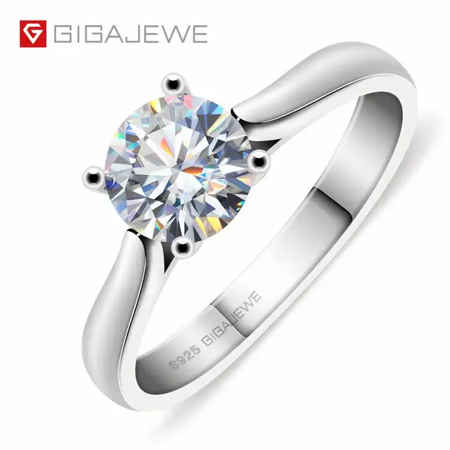 GIGAJEWE 1ct 6.5mm Round Cut EF VVS1 Moissanite 925 Silver Ring Diamond Test Passed Fashion Claw Setting Women Girlfriend Gift 1