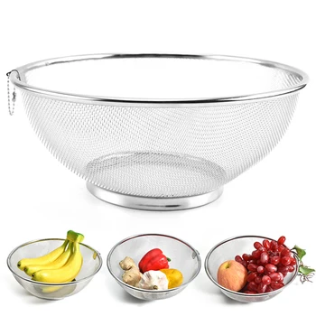 

Kitchen Drain Basket Silver Food Filter Colanders Rice Beans Peas Sieve Vegetables Fruit Strainer Bowl Colador