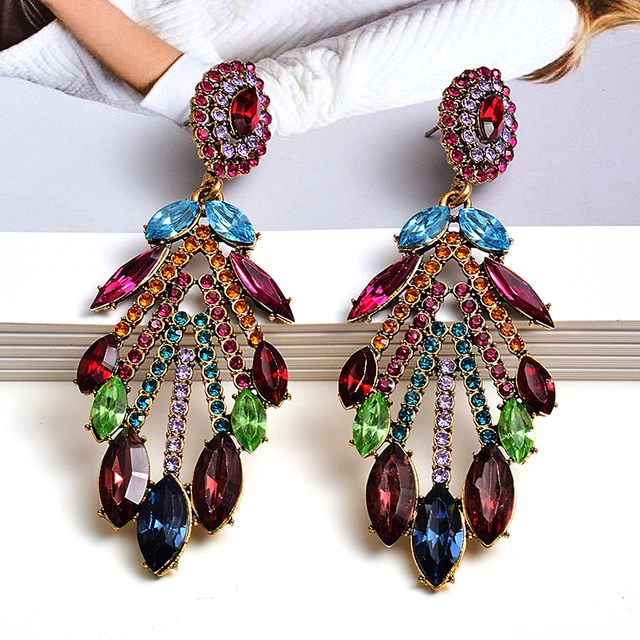 Fil farvestof Apparatet Statement Drop Dangle Long Multicolor Earrings | Multi Colored Rhinestone  Earrings - Dangle Earrings - Aliexpress