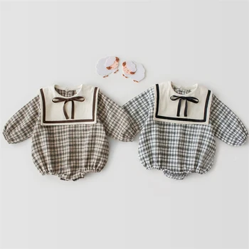 

2020 Lovely 0-3Y Spring New Infant Baby Girl Romper Bow Plaid Long Sleeve Playsuit Jumpsuit Kids Children Soft Cotton Clothes