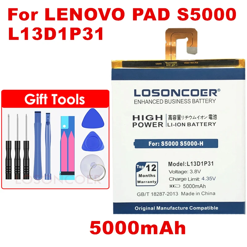 

LOSONCOER 5000mAh L13D1P31 Battery For Lenovo Pad A3500 S5000 S5000-H tab 2 A7 A7-30 A7-10F A7-20F Batteries+Tracking Number