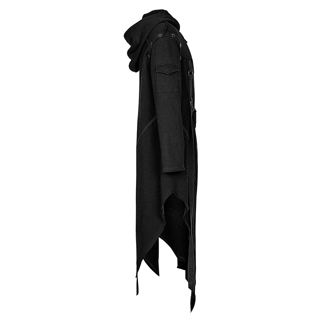 Trench Coat Men Hooded Sweatshirts Hip Hop Irregular Design Long Cardigan