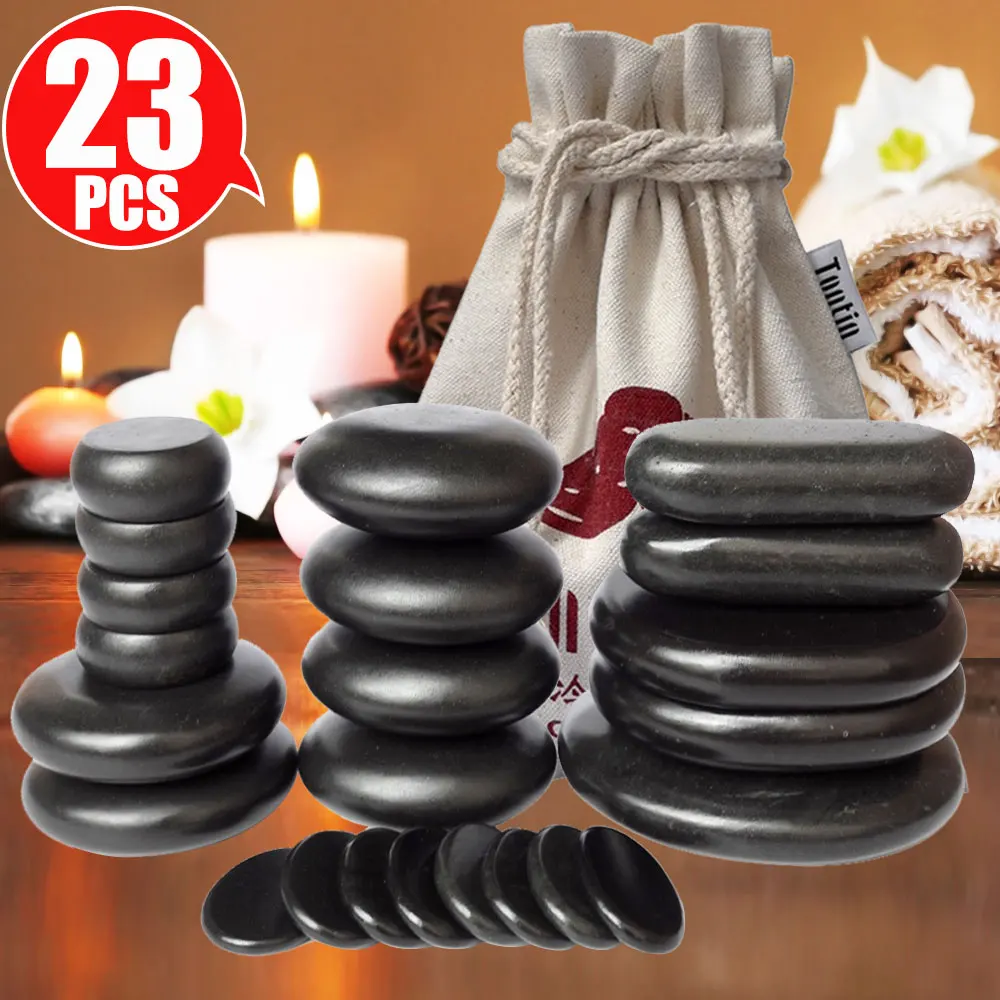 23pcs/set Hot Massage Energy Body Basalt Stone set Beauty Salon SPA with Thick Canvas Heating bag healthcare back pain relieve tontin massage stone box massageador beauty stone new wholesale electrical heating 220v spa hot energy stone with heat box