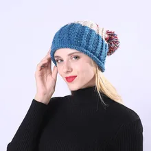 Вязаные с помпоном цветные шапки, простые мужские и женские шапки, теплые зимние шерстяные шапки с помпоном, наушники с меховым помпоном, дизайнерские шапки
