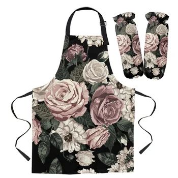 

Plant Flowers Green Leaves Apron Kitchen Bar Restaurant Waiter Sleeveless Housework Woman Kids Aprons Cuff Oven Mitts