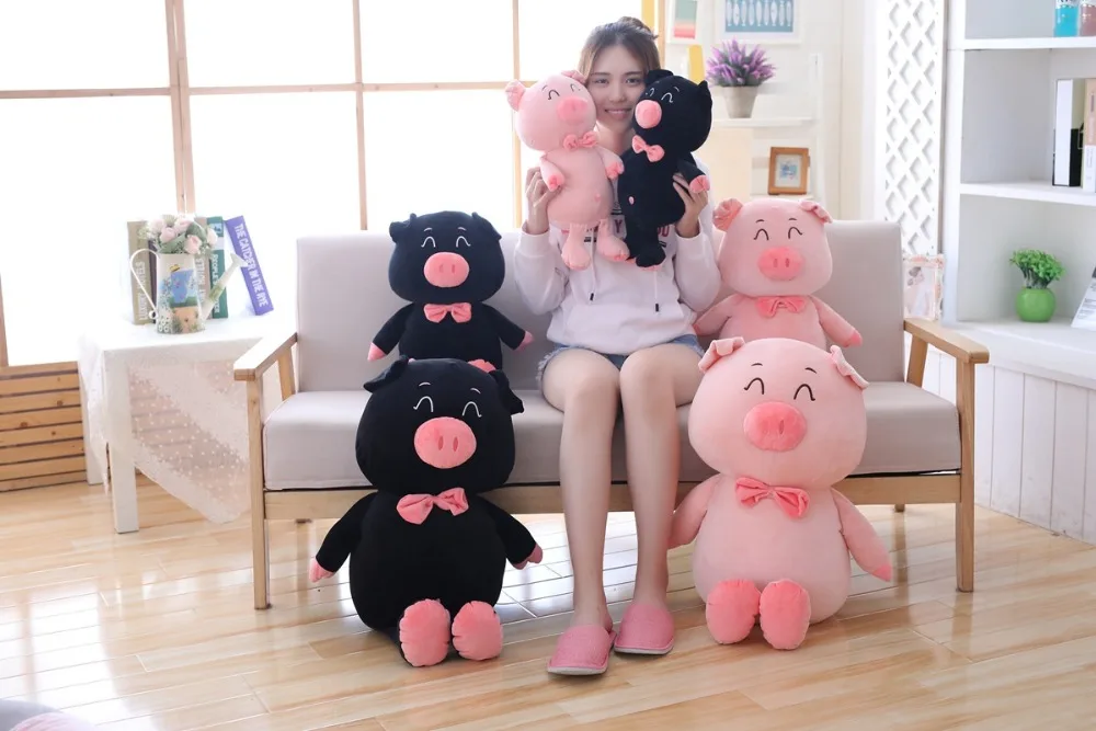 Piggy Cute Cartoon Animal Pink Black Pig Funny Pig Baby Sleeping Sofa Pillow Doll Kid Toy
