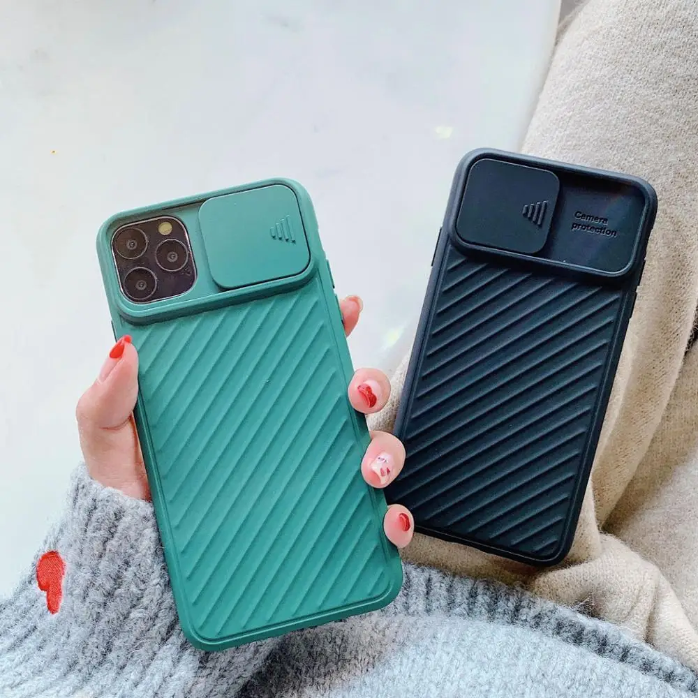Защитный чехол для телефона с камерой iPhone 11 Pro X XR XS Max 7 7Plus 8 8Plus однотонный черный