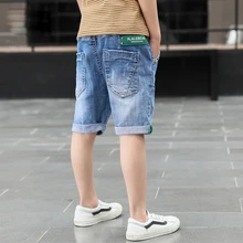 Летние повседневные джинсовые шорты для мальчиков детские ковбойские короткие хлопковые брюки с надписями детские пляжные От 4 до 14 лет