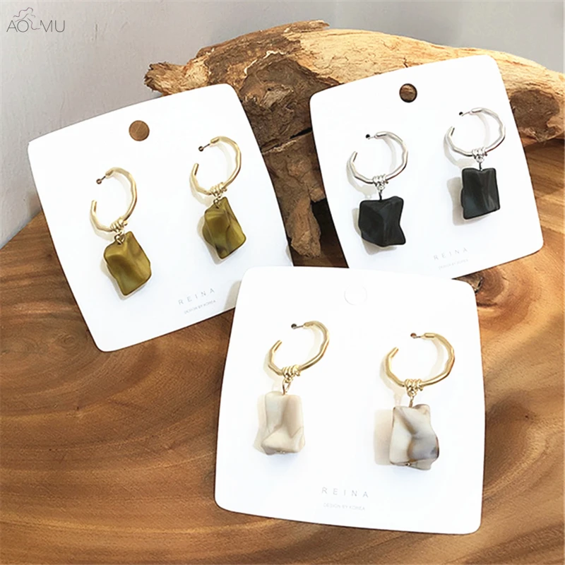 

AOMU Vintage Metal Resin Matte Geometric Round Circle Irregular Drop Earrings for Women Gifts Party Wedding Jewelry Bijoux