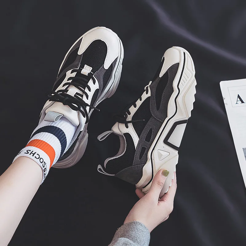 Chunkey Sneaker для женщин INS модная дышащая Спортивная беговая Обувь со шнуровкой кроссовки на платформе для прогулок