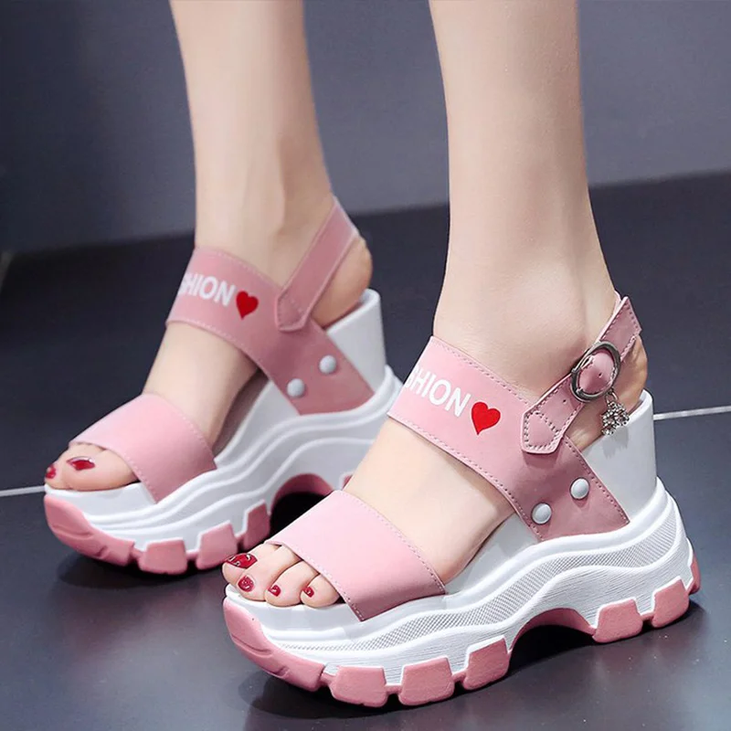 Womens Sandals Summer Super High Heels Wedges Female Platform Shoes Girls Thick Bottom Buckle Strap Ladies Sandals 2021 Fashion