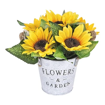

Artificial Sunflowers Pot, Silky Artificial Flower Daisy Metal Pot Bonsai, Silk Sunflower Bouquet for Garden Wedding