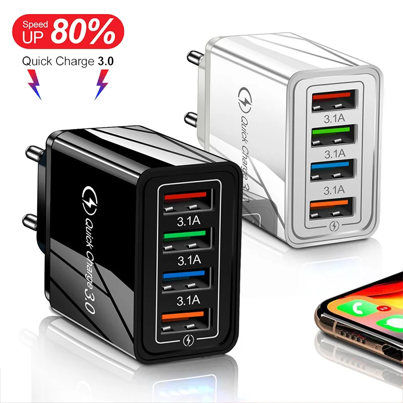 Qc 3.0 Caricabatterie Usb A 4 Porte Quick Charge 3.0 4.0 Adattatore Di Ricarica Rapida Per Iphone 12 11 Xs Xr Xiaomi Caricabatterie Per Cellulare Sams
