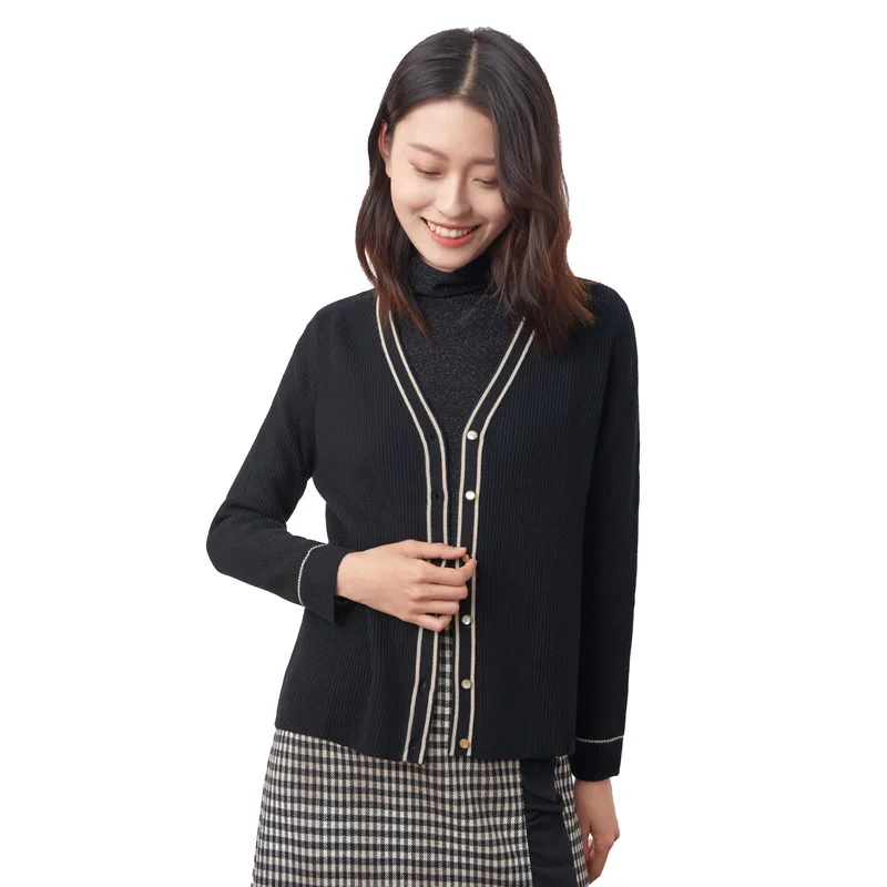 

Knitted Cardigan Women Sweater Tops Button England Style Fall 2020 Female Single Breasted Cardigans Coat