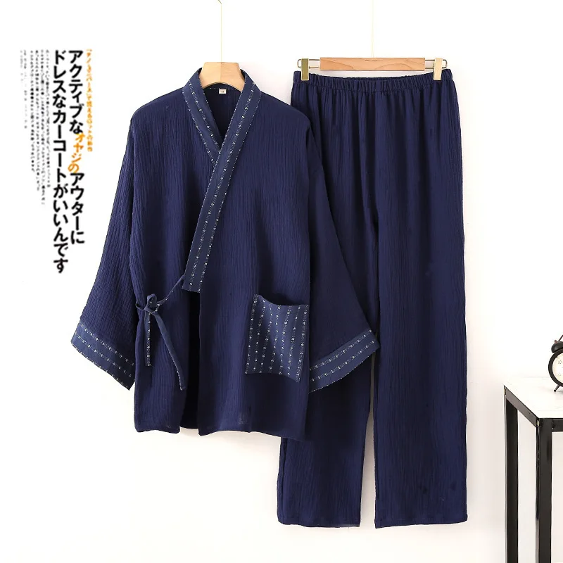 Pajama Sets Men Kimono Home Suits Long-sleeved Trousers