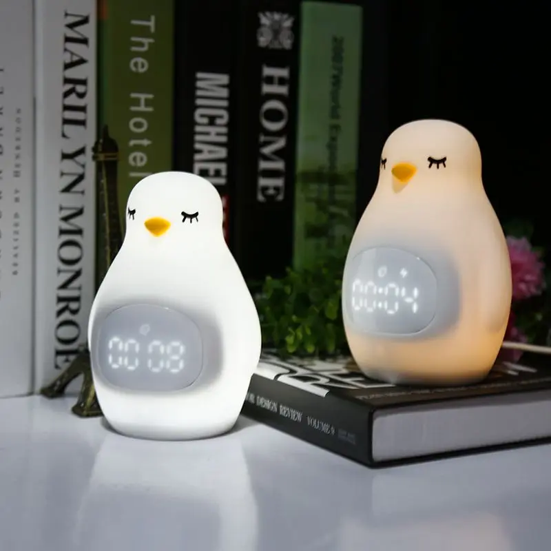 

Hot Sale Led Night Light Penguin Outlook Alarm Clock Soft Silicone Cute Wake Up Lamp For Children Usb Cable