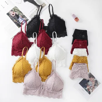 

Sexy Lingerie Sets Women Padded Bralette Hollow Panties Thin Cup Underwear Backless Vest Transparents Briefs Female Intimates #F