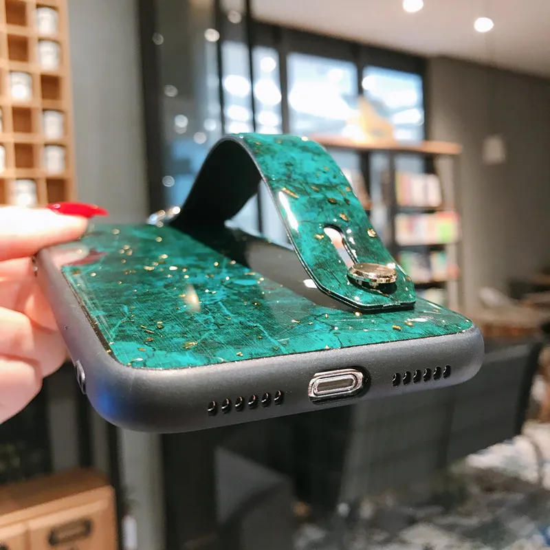 Модный чехол на запястье из золотой фольги и мрамора для iPhone XR 11 Pro Max 7 8 6 6s Plus, блестящая жесткая задняя крышка для iPhone 11 XS