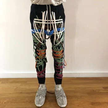 

Hot Patchwork Bandage Women's Trouser High Waist Casual Slim Pants For Female Summer 2020 New Arrivals Streetwear Fashion Tide