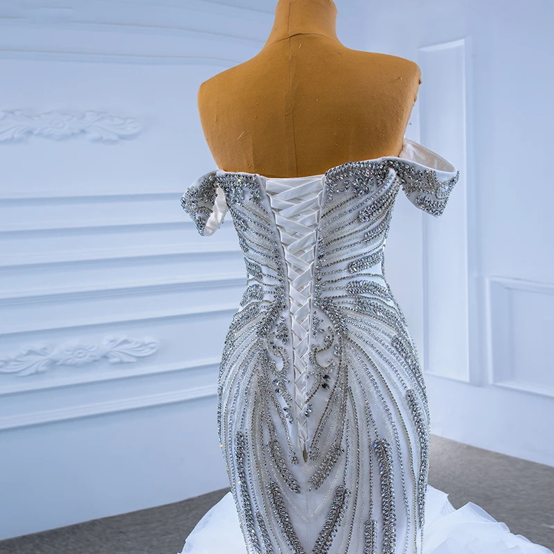 RSM67354 Luxury Heavy Beads Ruffled Mermaid Wedding Dress Sweetheart Neckline Sinking Sleeves Strapless Bridal Gown сладости 6