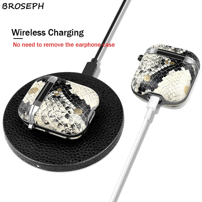Luxury Snake Real Leather Earphone Case For Airpods Pro Wireless Bluetooth Headphone Protective Cover For Airpods Portable Funda