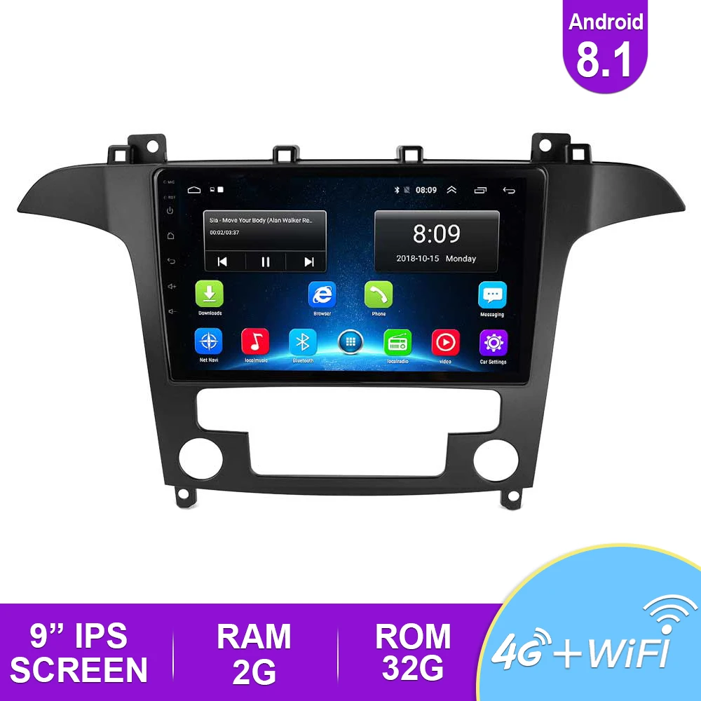 2.5D 9 ''IPS автомобильное радио Android 8 1 авто стерео Мультимедиа для Ford S Max 2007 2008 GPS