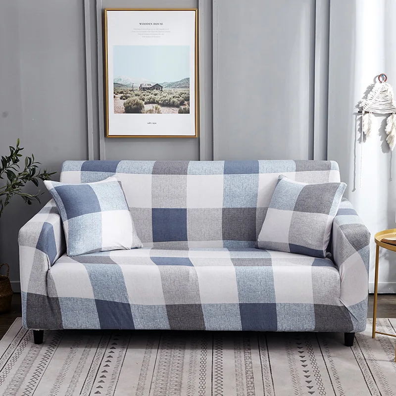 Белые Синие Клетчатые цвета Чехлы для диванов эластичные хлопковые эластичные чехлы для диванов Угловые чехлы для диванов для гостиной 1 шт - Цвет: Color 3