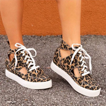 

Women Canvas Shoes Leisure Women Sneakers Leopard Shoes Rivets Lace-Up Low High Top Sneakers Basket Femme Big Size Soes