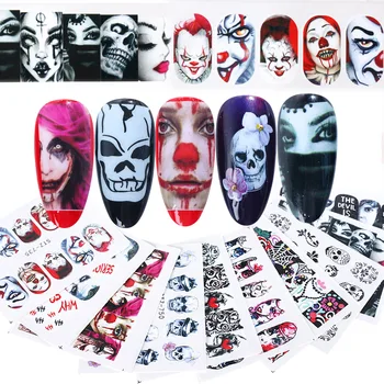 

25pcs Halloween Nail Water Transfer Stickers Skull Head Vampire Rose Zombie Clown Decal Cartoon Manicure Decoration JISTZ731-755
