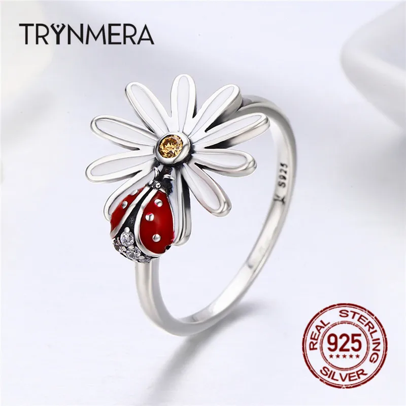 Trynmera 925 серебро цветок и Божья коровка Страна Чудес кольца для женщин стерлингового серебра ювелирные изделия TR109
