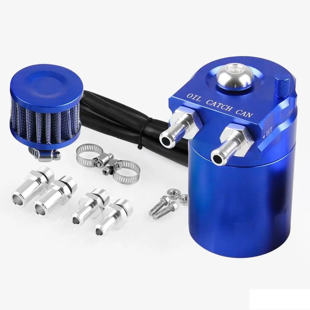 300 мл цилиндрический маслоуловитель алюминиевый моторный маслоуловитель резервуар Сапун бак/банка с фильтром - Цвет: Синий