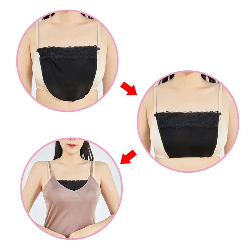 New Silk Tube Bra With Elastic Band Women Easy Clip-on Lace Solid Color Mock Camisole Insert Wrapped Chest Overlay Modesty Panel