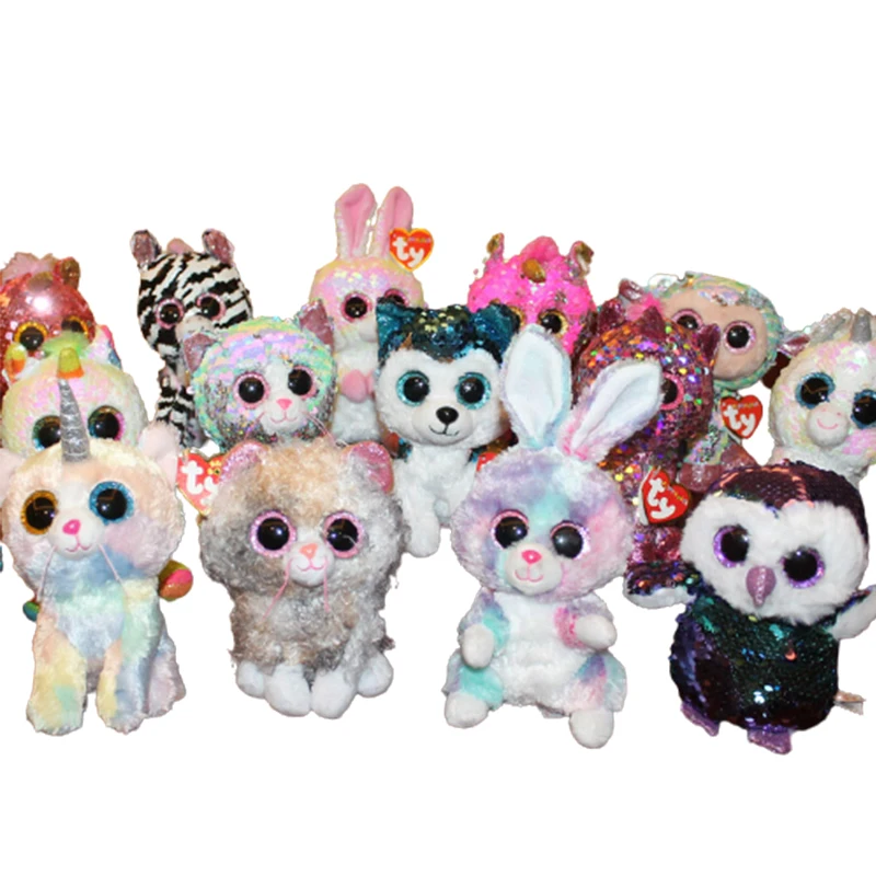 Ty Beanie Boos с большими глазами двухцветные блестки блестящая милая сова единорог