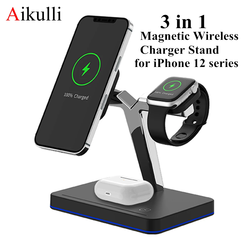 3 in 1 Magnetic Wireless Chargers Stand 15W Fast Charging Station for iPhone 12 Mini 12 Pro Max AirPods Apple Watch SE 6 5 4 3 2